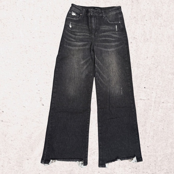 Black Flare Wide Leg Jeans with Raw Hem